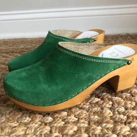 Anthropologie Shoes - Clogsland Green Suede Classic Wooden Clog. Size 38